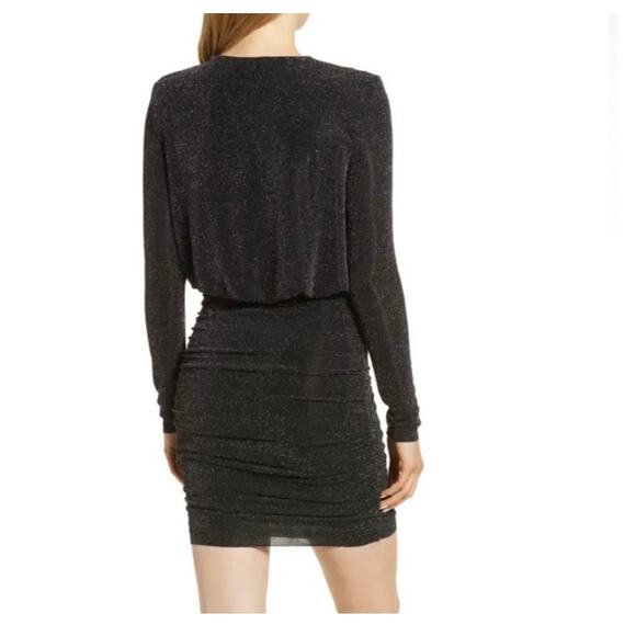 Bailey 44 Night Fever Sparkle Mini Dress Small Black Long Sleeve Ruched Stretch - Picture 14 of 14